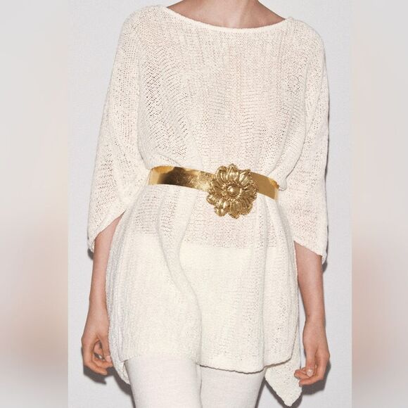 Nwt Zara BLOGGER\'S FAVE! Zara Gold Metal Flower Belt NWT Size 30